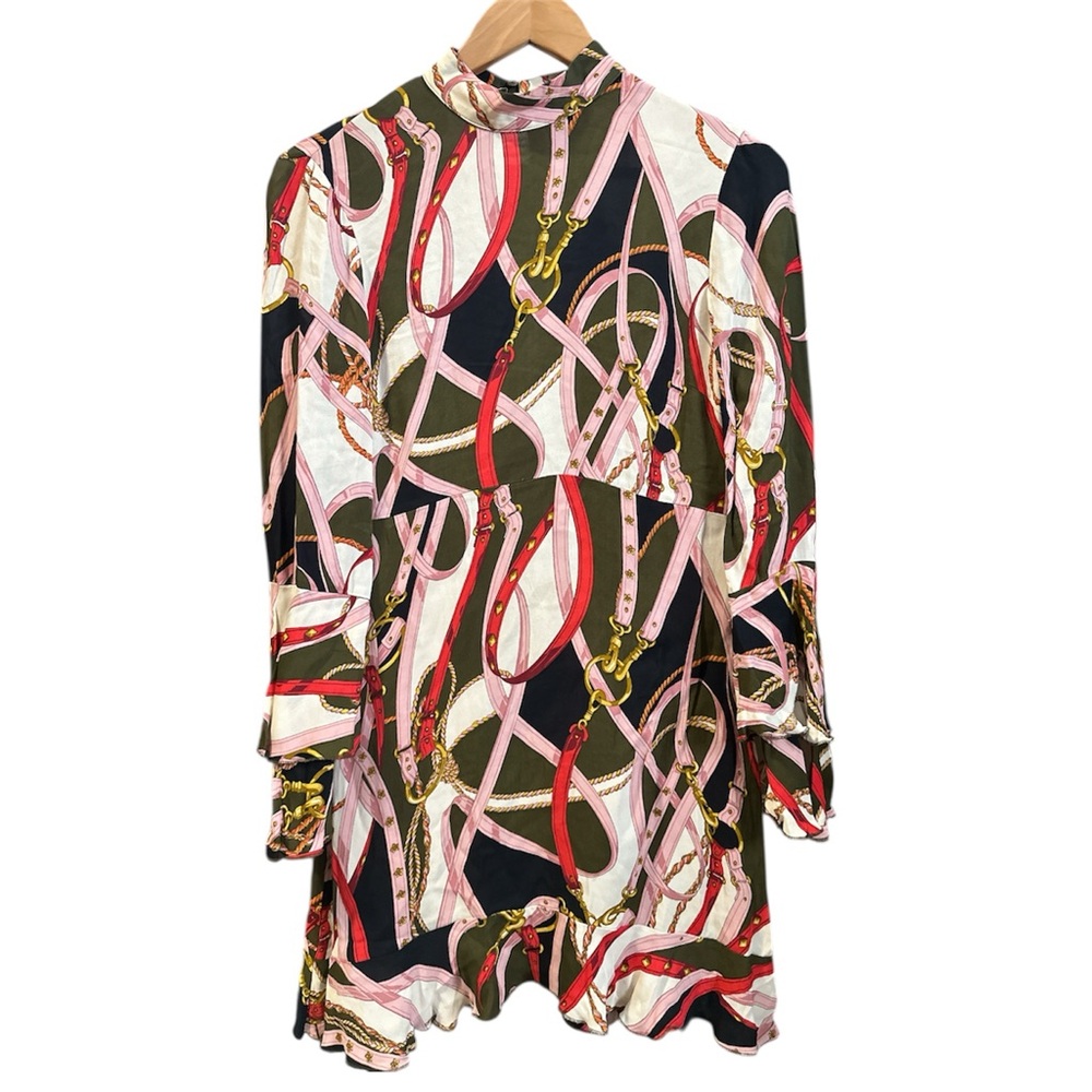 Zara Black, Pink, Red & Olive Chain-Print Mini Dress - Picture 2 of 7